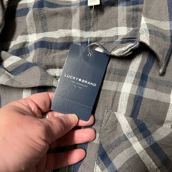 NWT Lucky Brand Flannel Button Down (gray, navy, white) - Picture 10 of 10